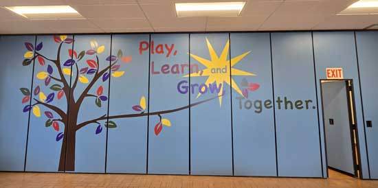 View of new wall graphic in Pre-K room at North Community Center Building.